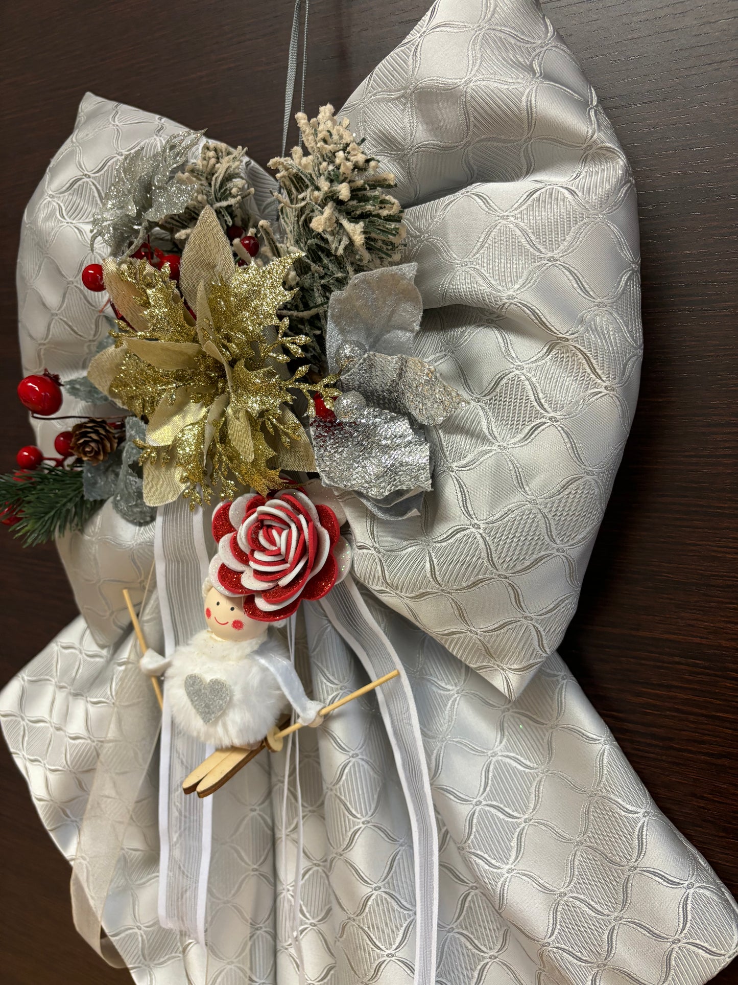 Fiocco natalizio retroporta argento