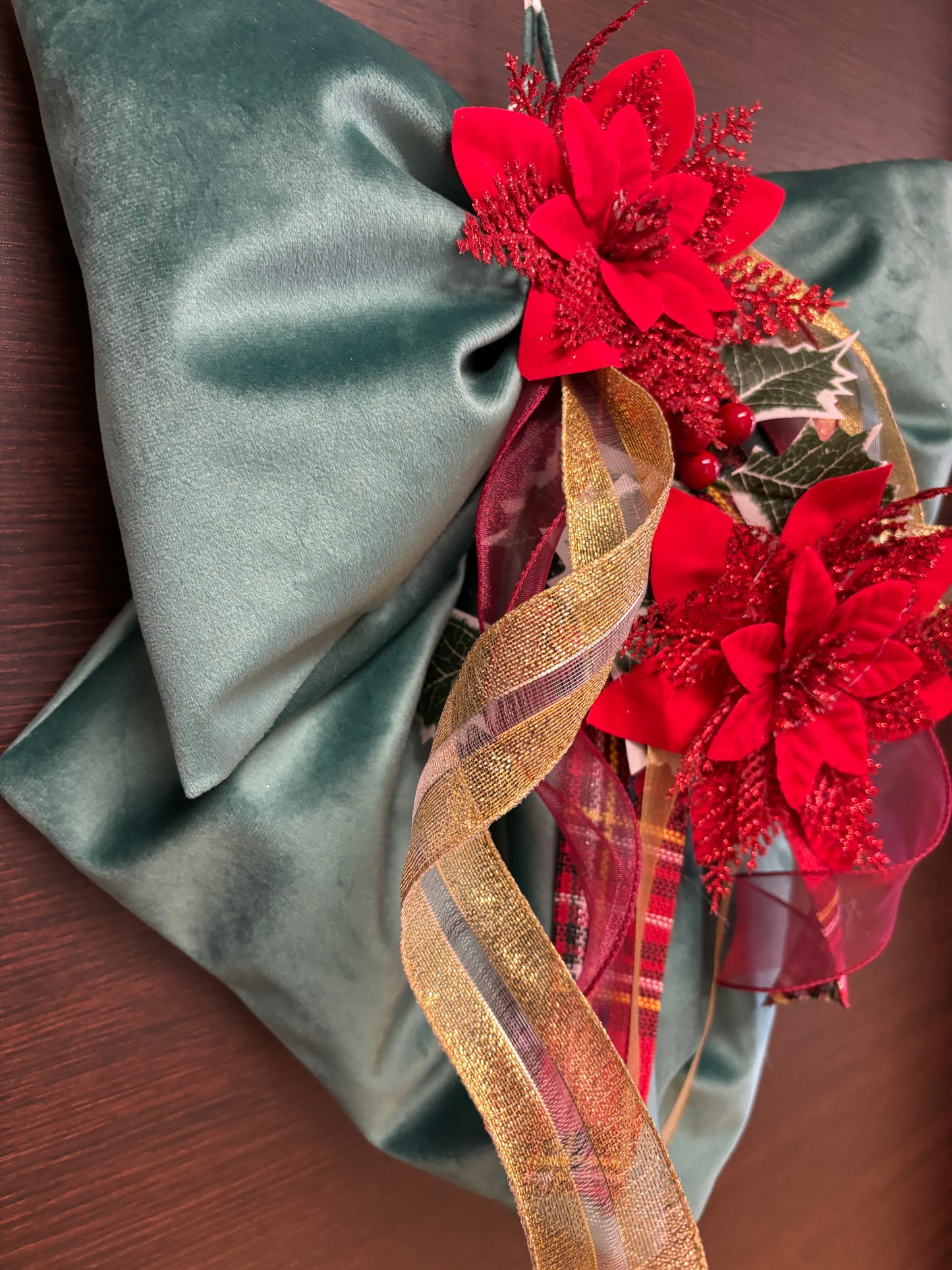 Fiocco natalizio retroporta in velluto verde