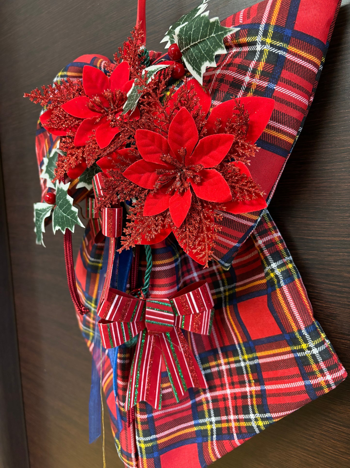 Fiocco natalizio retroporta in Tartan rosso
