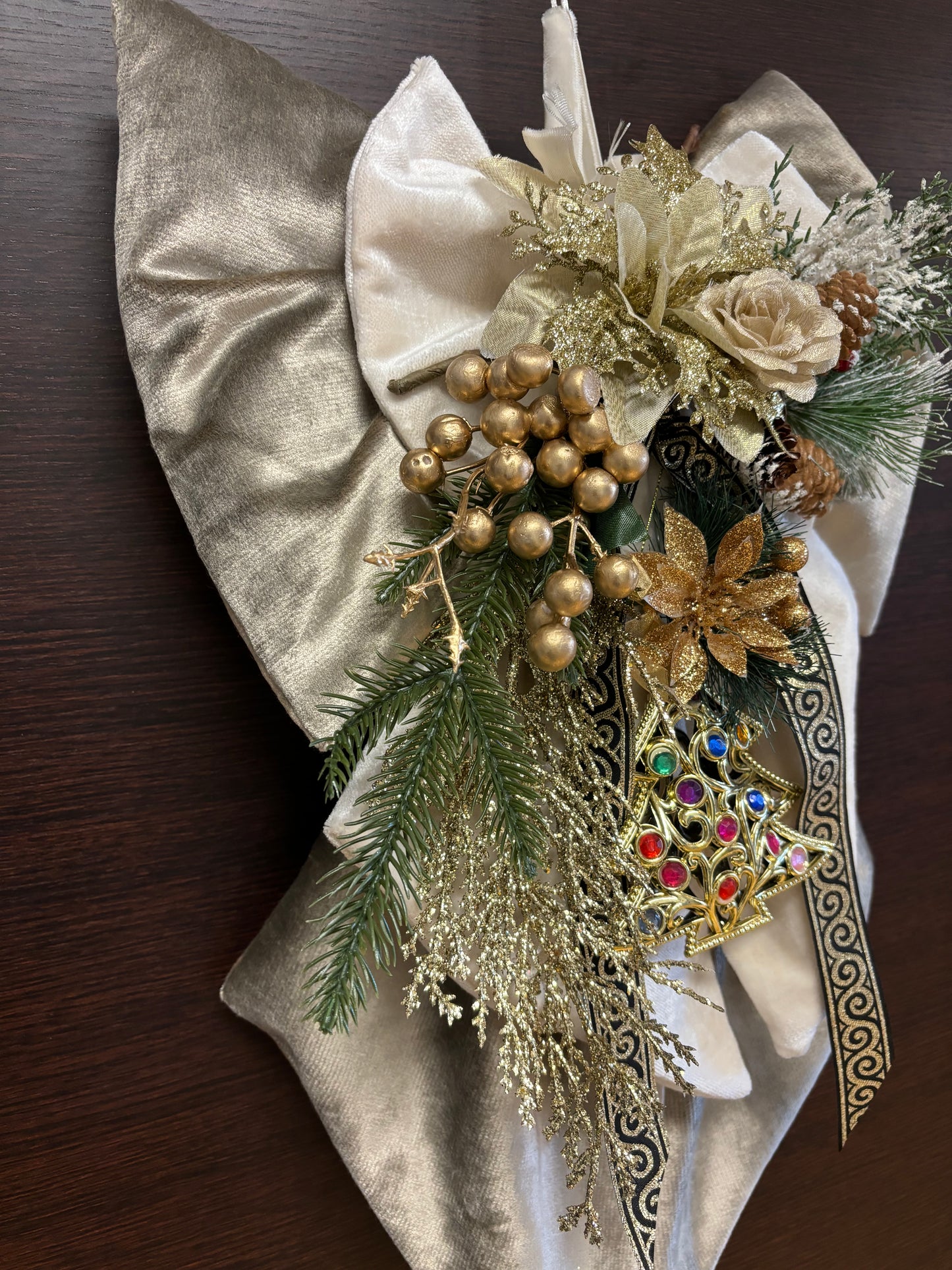 Fiocco natalizio retroporta doppio tessuto Dorato