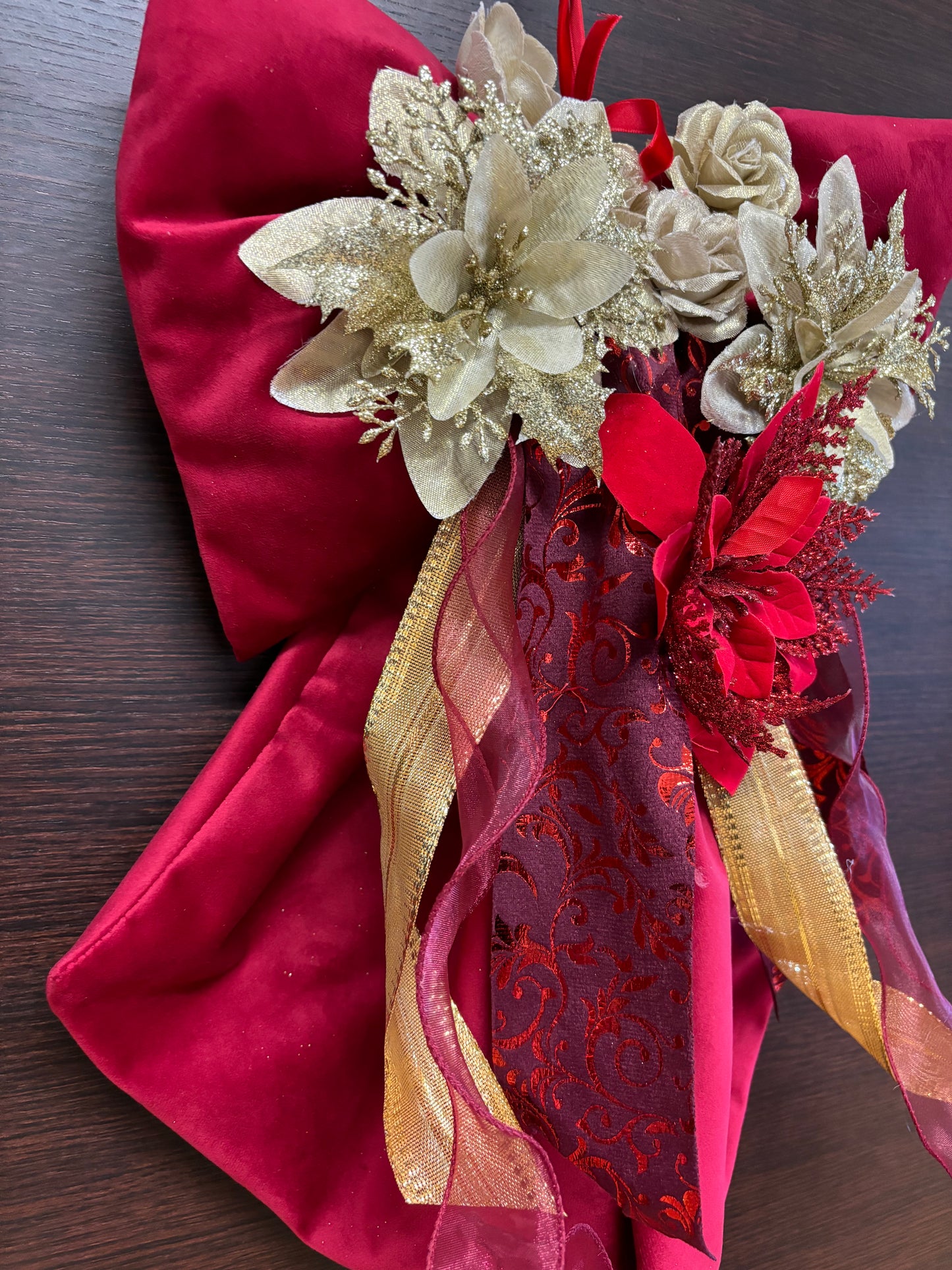 Fiocco natalizio retroporta velluto rosso