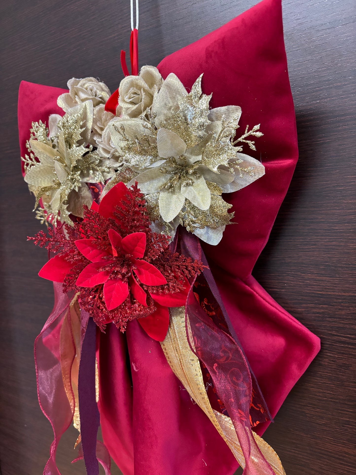 Fiocco natalizio retroporta velluto rosso