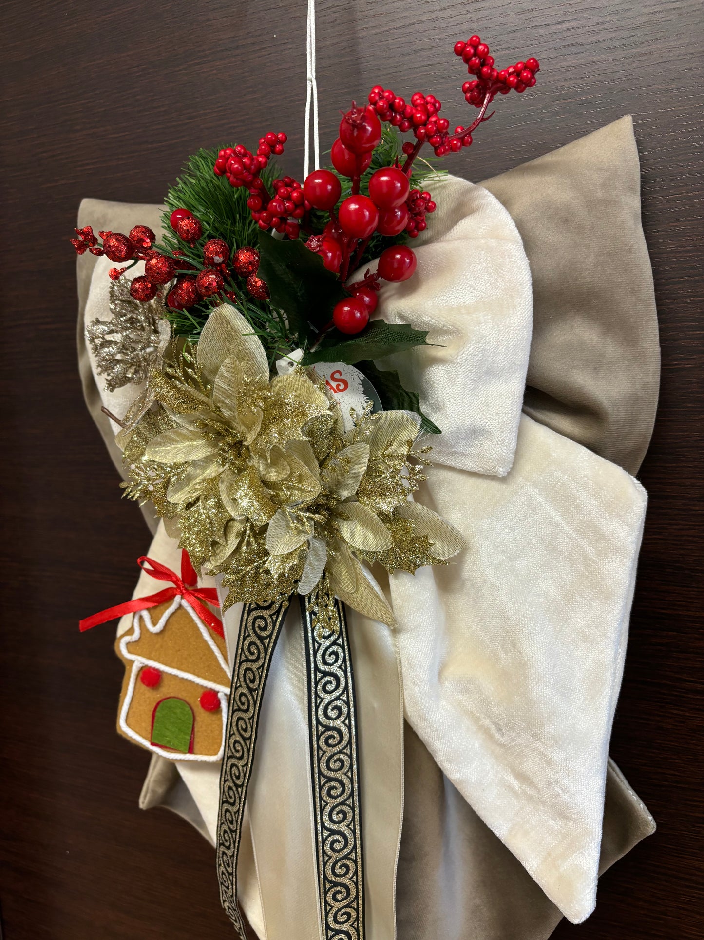 Fiocco natalizio retroporta doppio tessuto