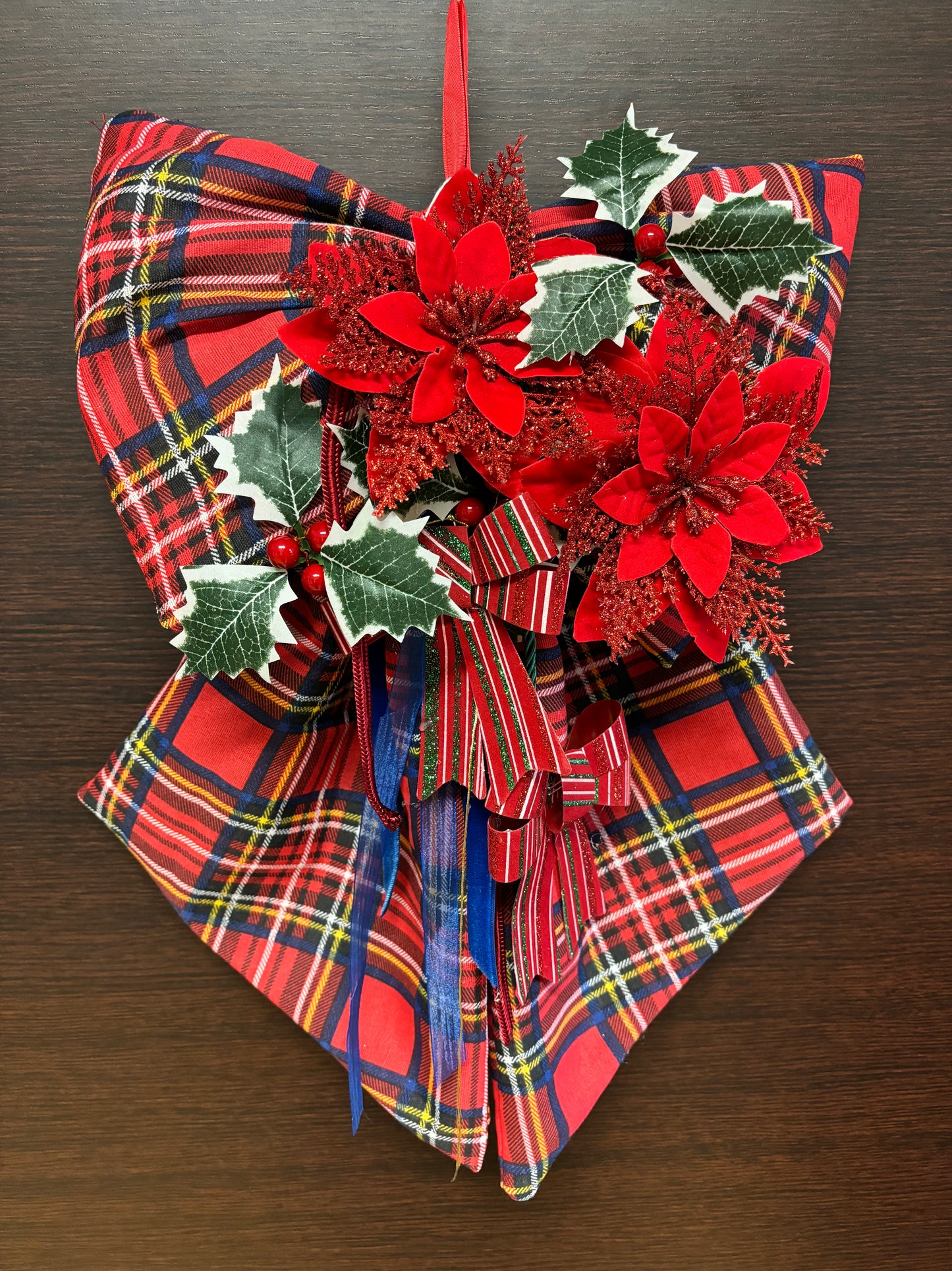 Fiocco natalizio retroporta in Tartan rosso