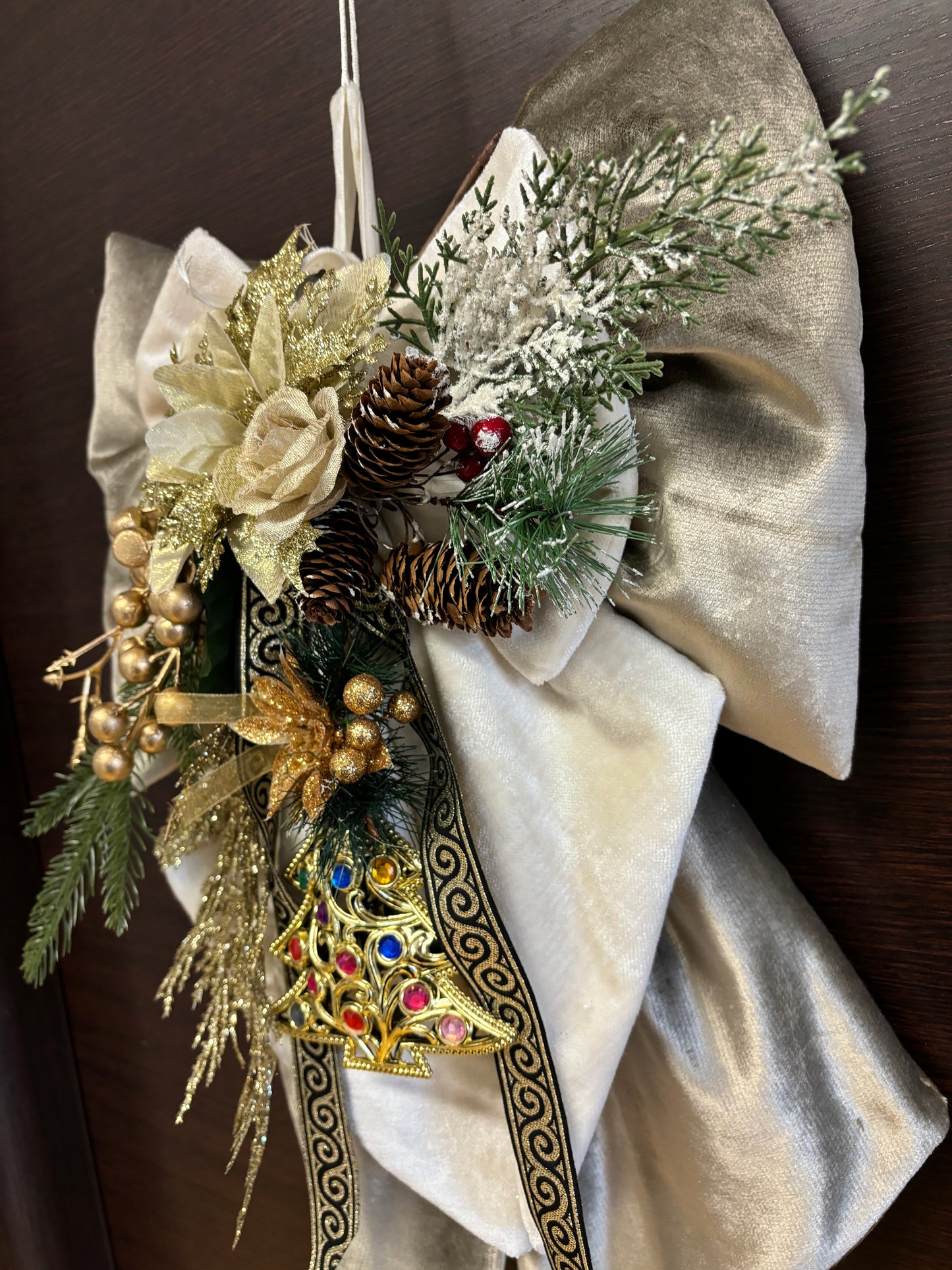 Fiocco natalizio retroporta doppio tessuto Dorato