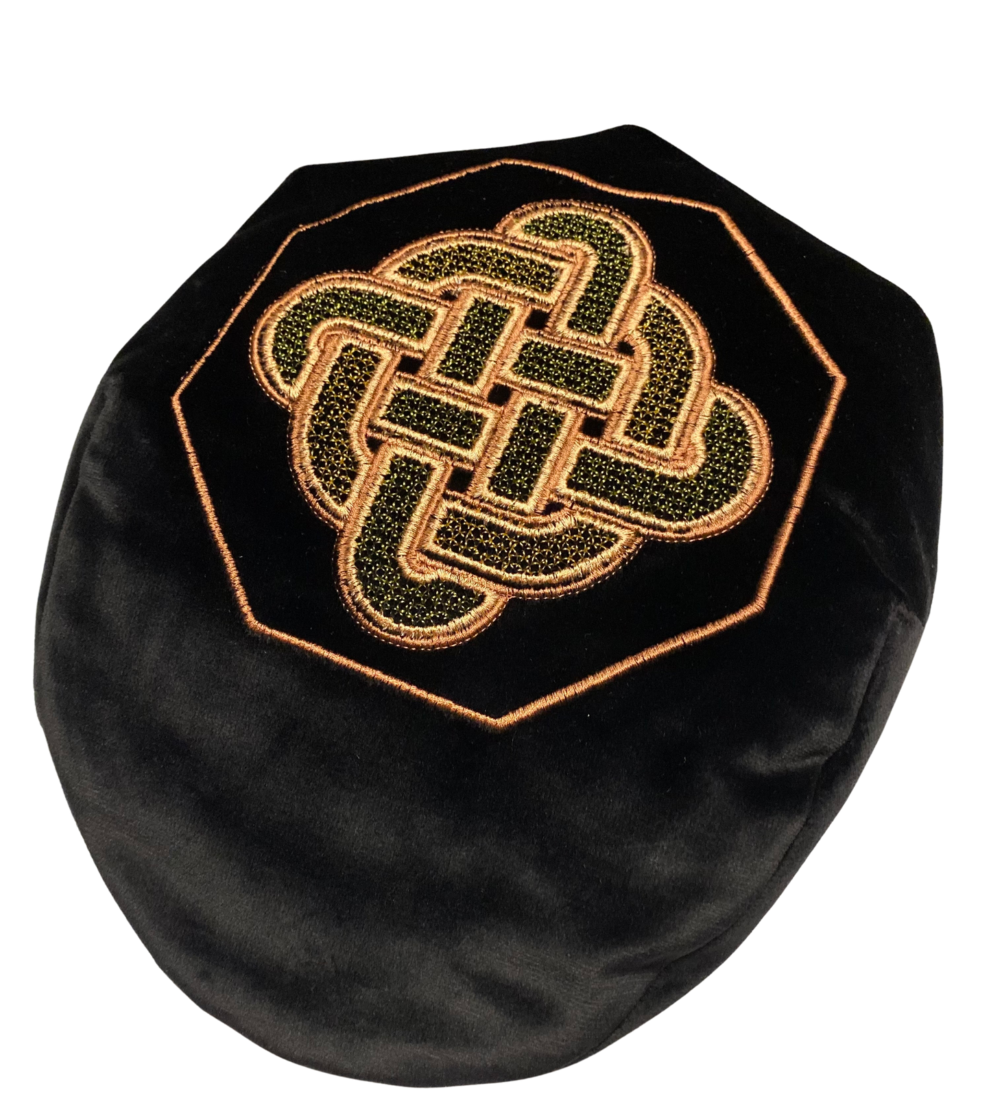 Coppola modello 'Pirandello ' in velluto liscio nero con Ricamo Acquileia
