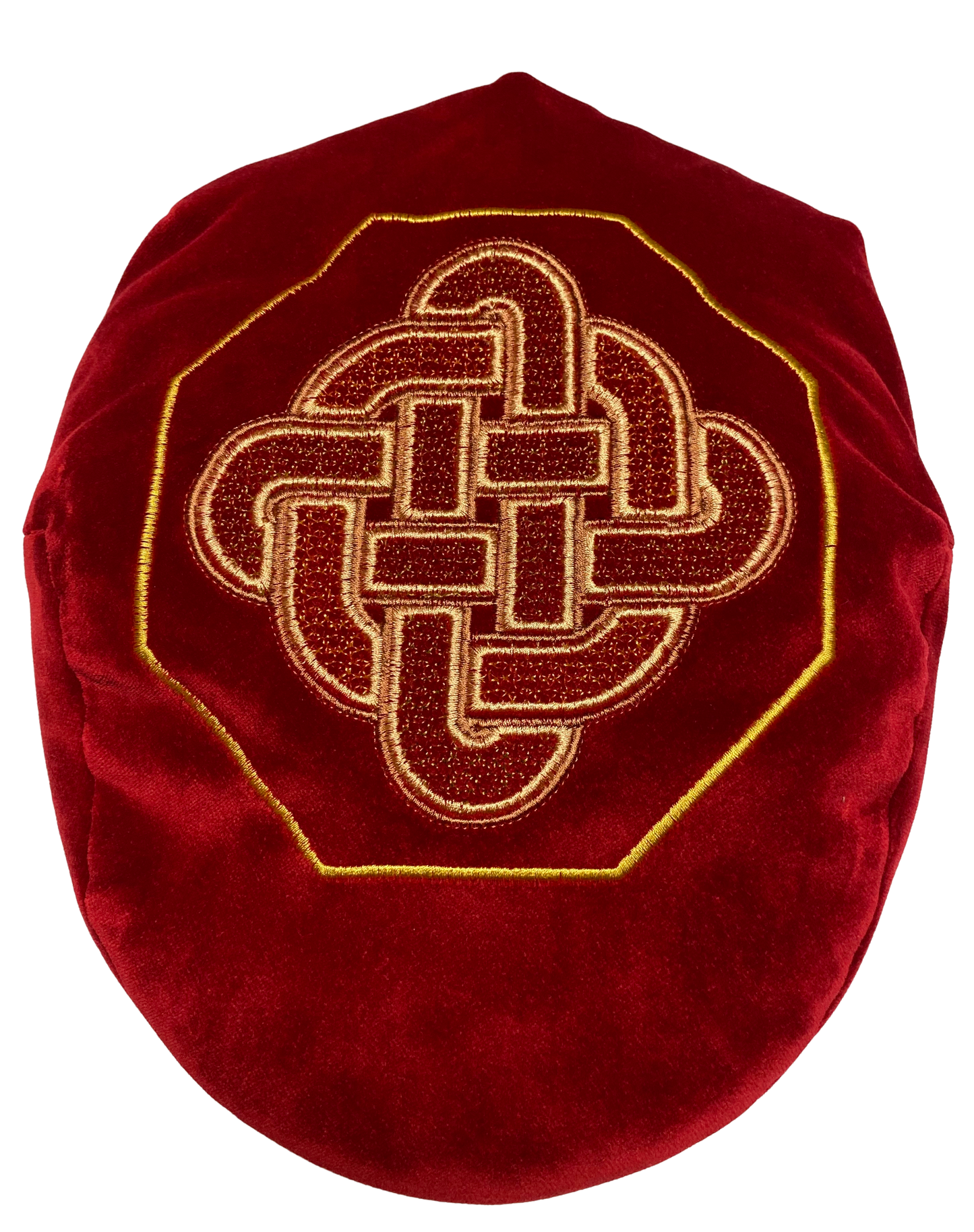 Coppola modello 'Pirandello ' in velluto liscio rosso con Ricamo Acquileia