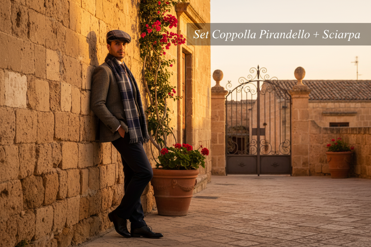 Set Coppola modello 'Pirandello' e Sciarpa in Lana a Quadri