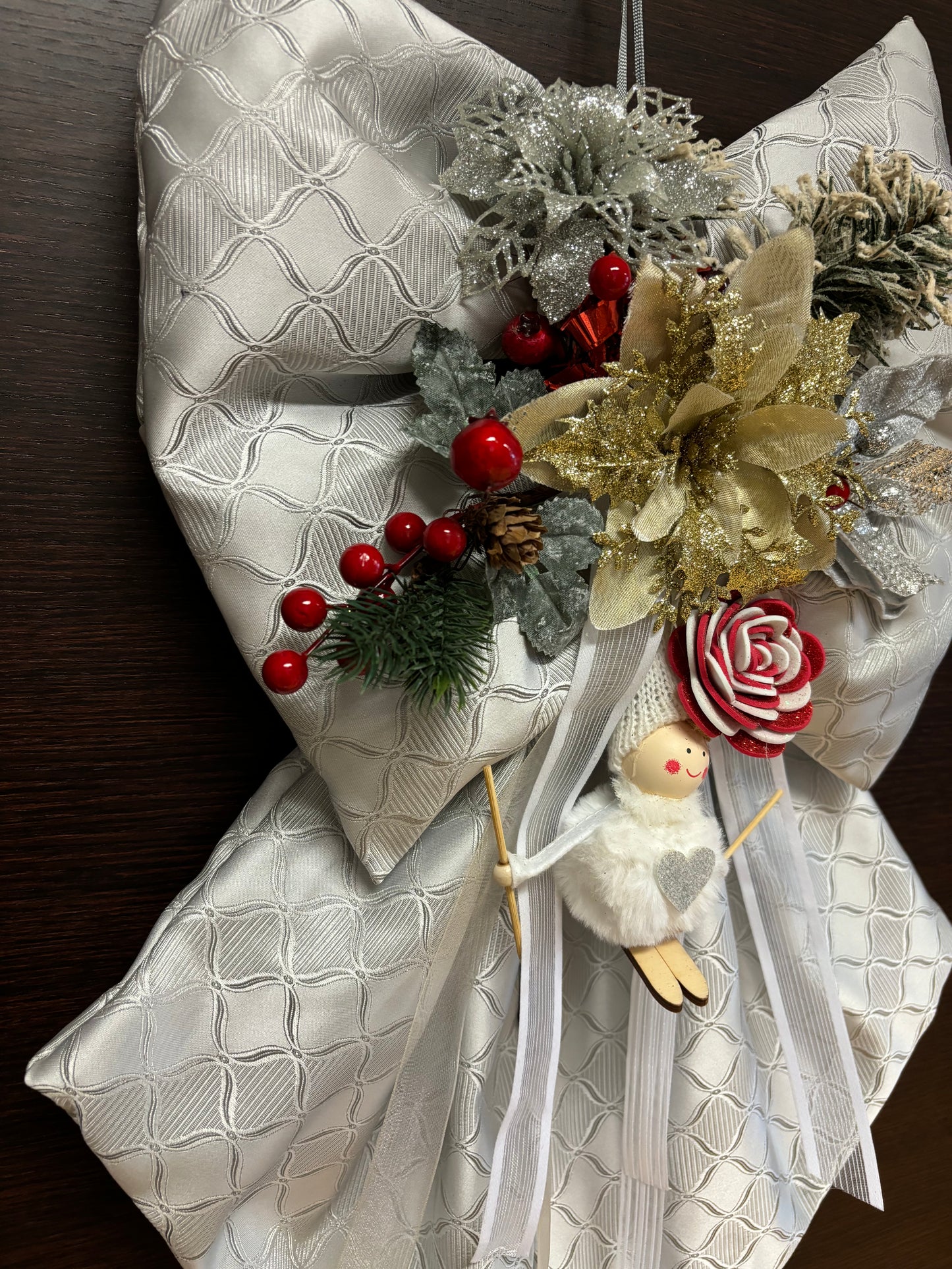 Fiocco natalizio retroporta argento