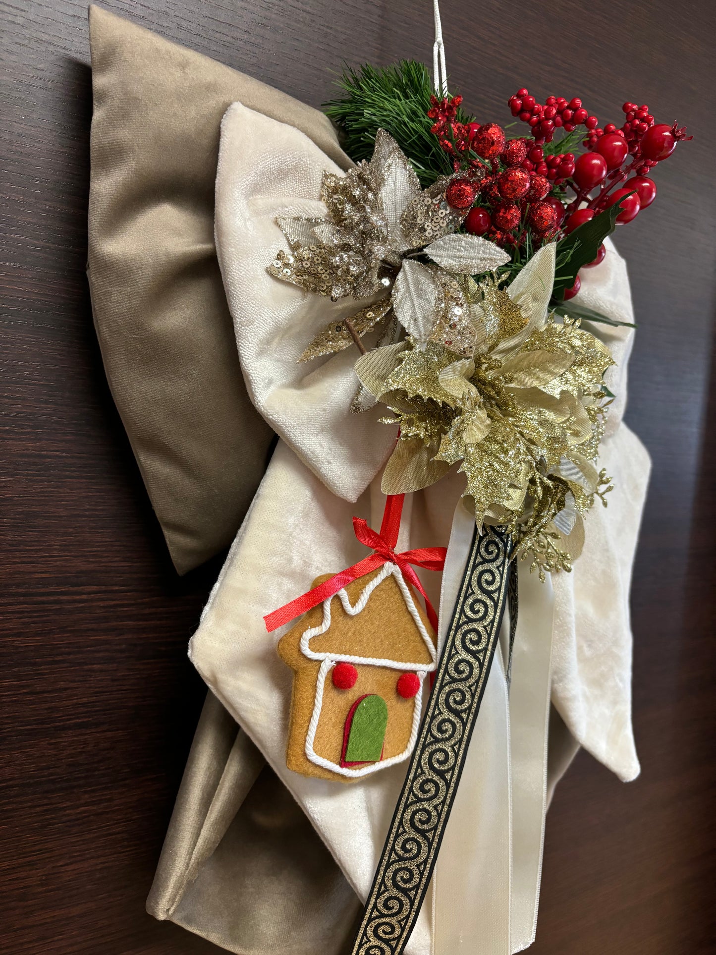 Fiocco natalizio retroporta doppio tessuto