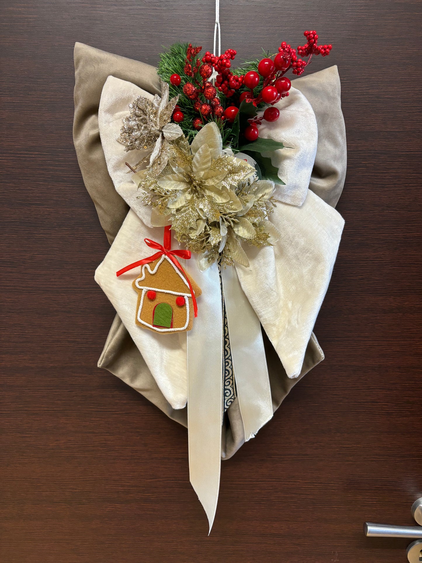 Fiocco natalizio retroporta doppio tessuto