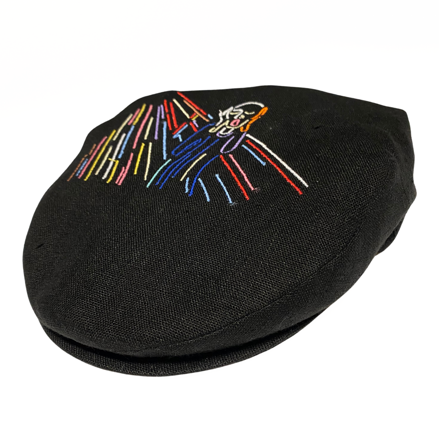 'Pirandello' model flat cap in linen with Munch's The Scream embroidery
