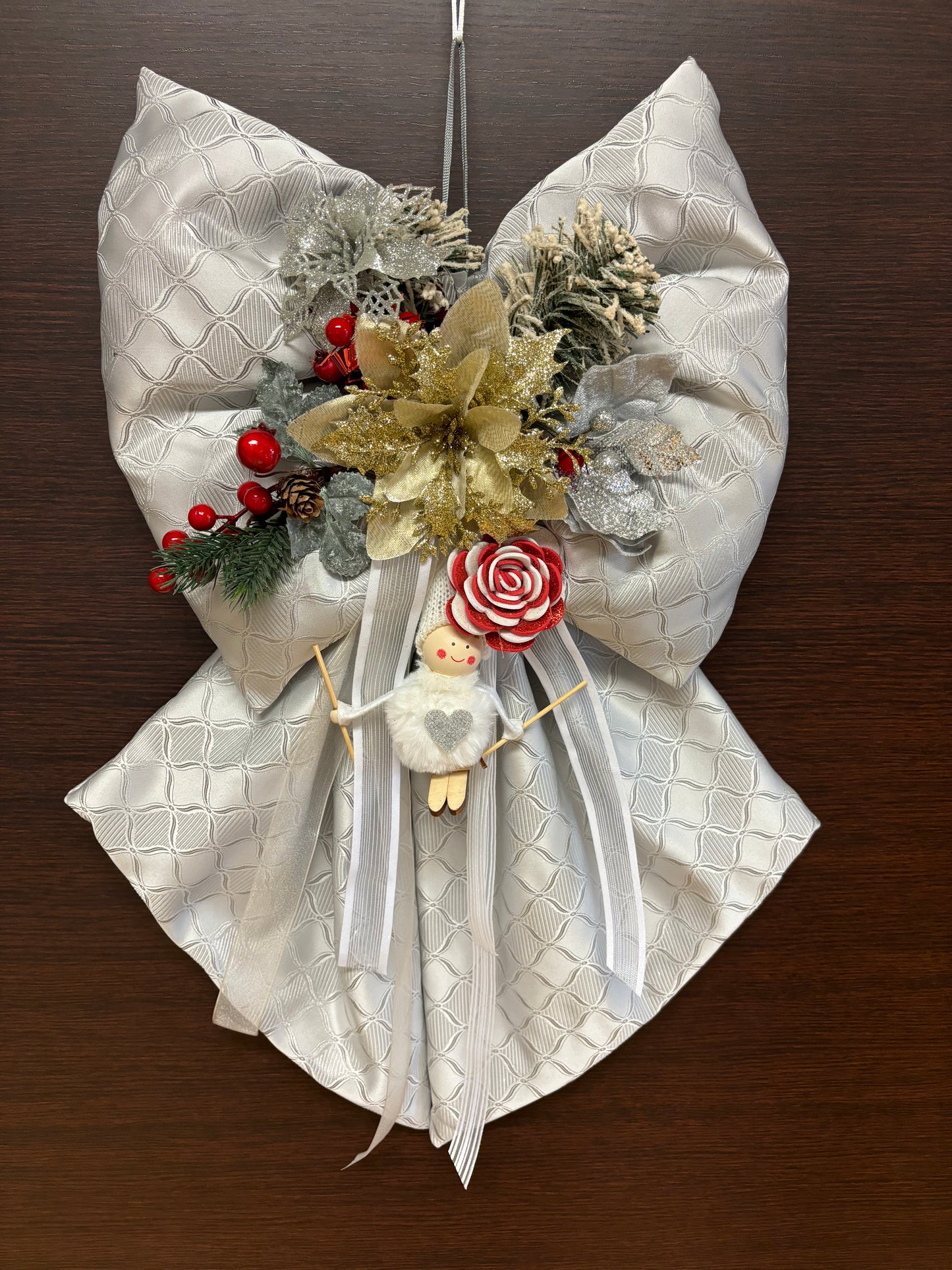 Fiocco natalizio retroporta argento