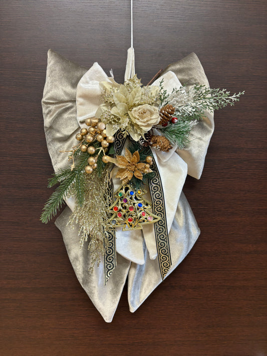 Fiocco natalizio retroporta doppio tessuto Dorato