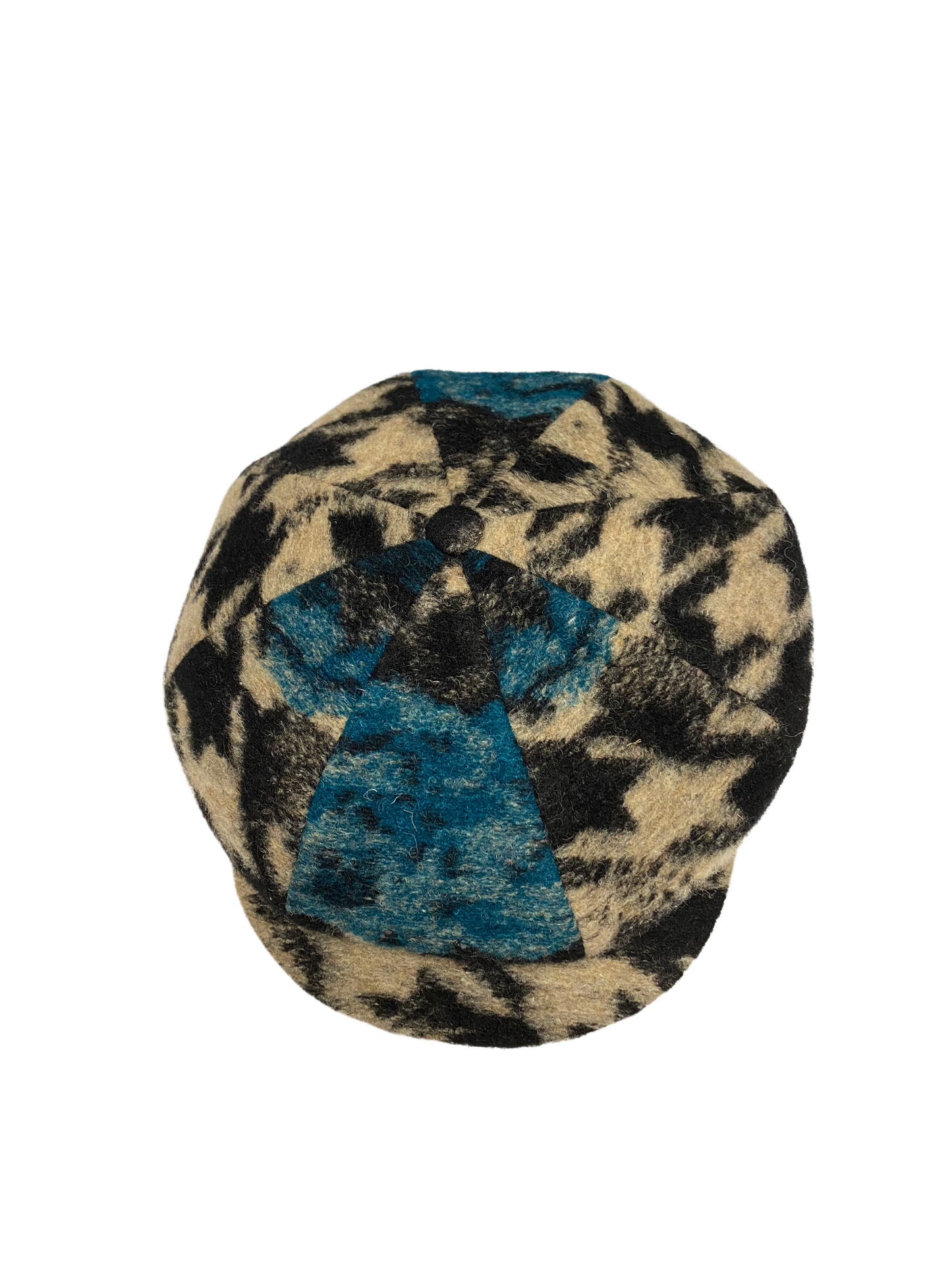 'Meusa' Flat Cap in Wool with Houndstooth Pattern