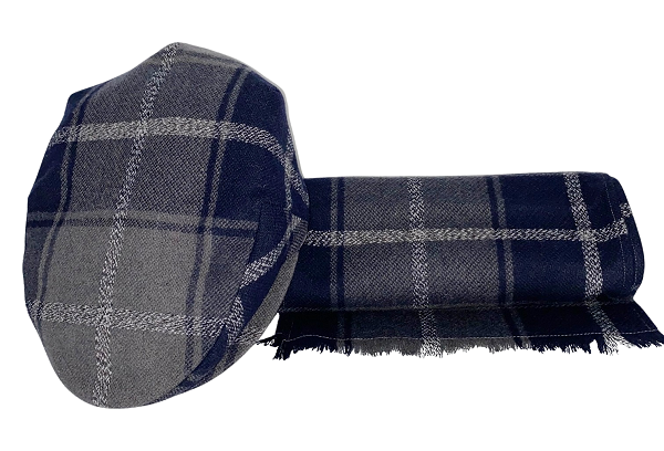 'Pirandello' model cap and scarf set in checked wool