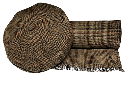 'Meusa' Prince of Wales Brown Cap and Scarf Set
