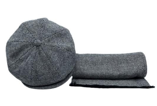 'Meusa' Salt and Pepper Tweed cap and scarf set