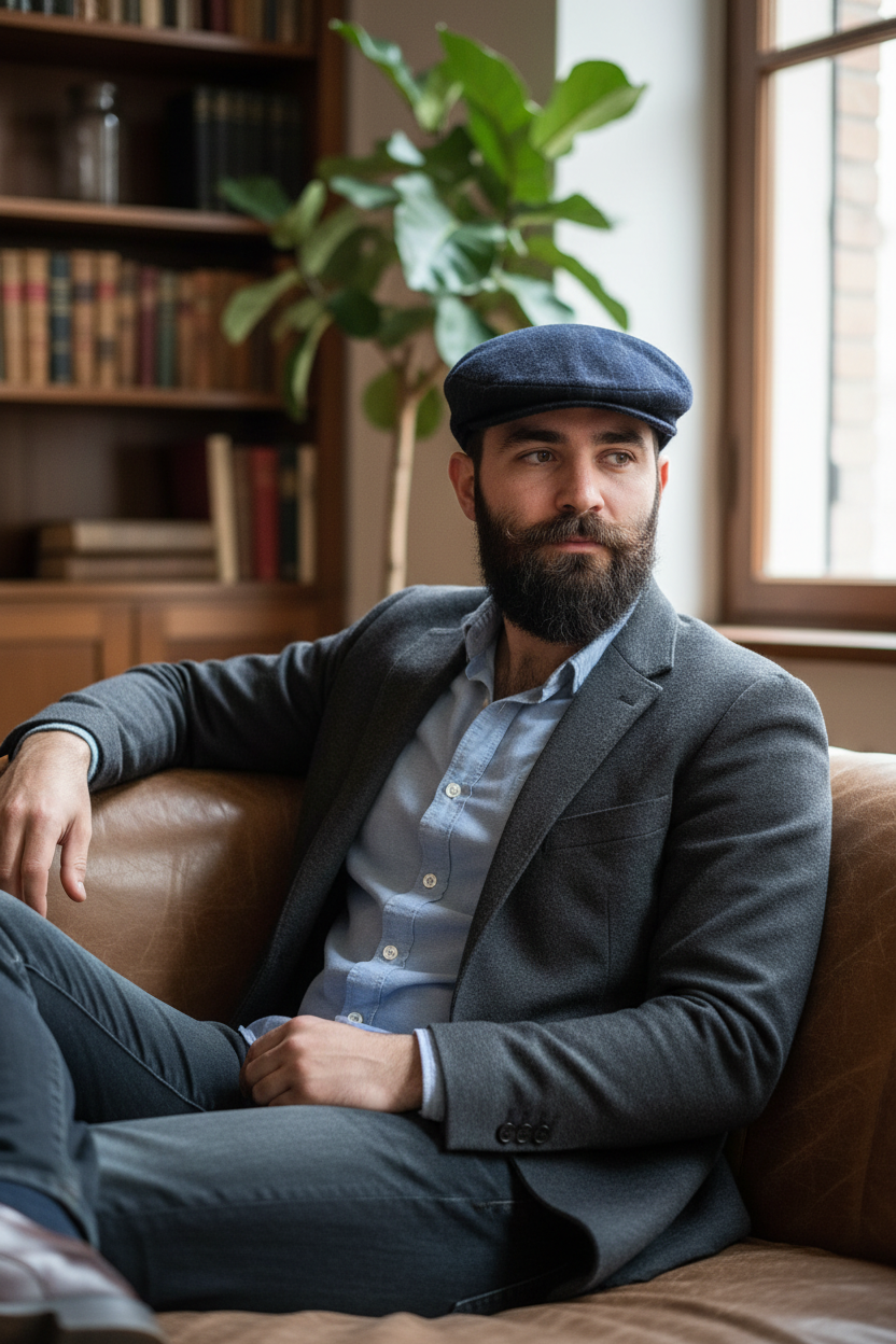 Coppola Pirandello su divano vintage